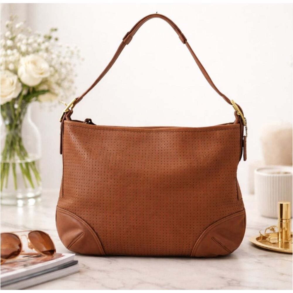 Coach Legacy 9218 Brown Leather Perforated Shoulder Bag Vintage USA